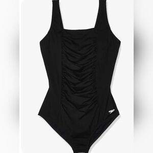 Speedo Women's Endurance Classic Solid Shirred Tank One Piece Black Swimsuit S8
